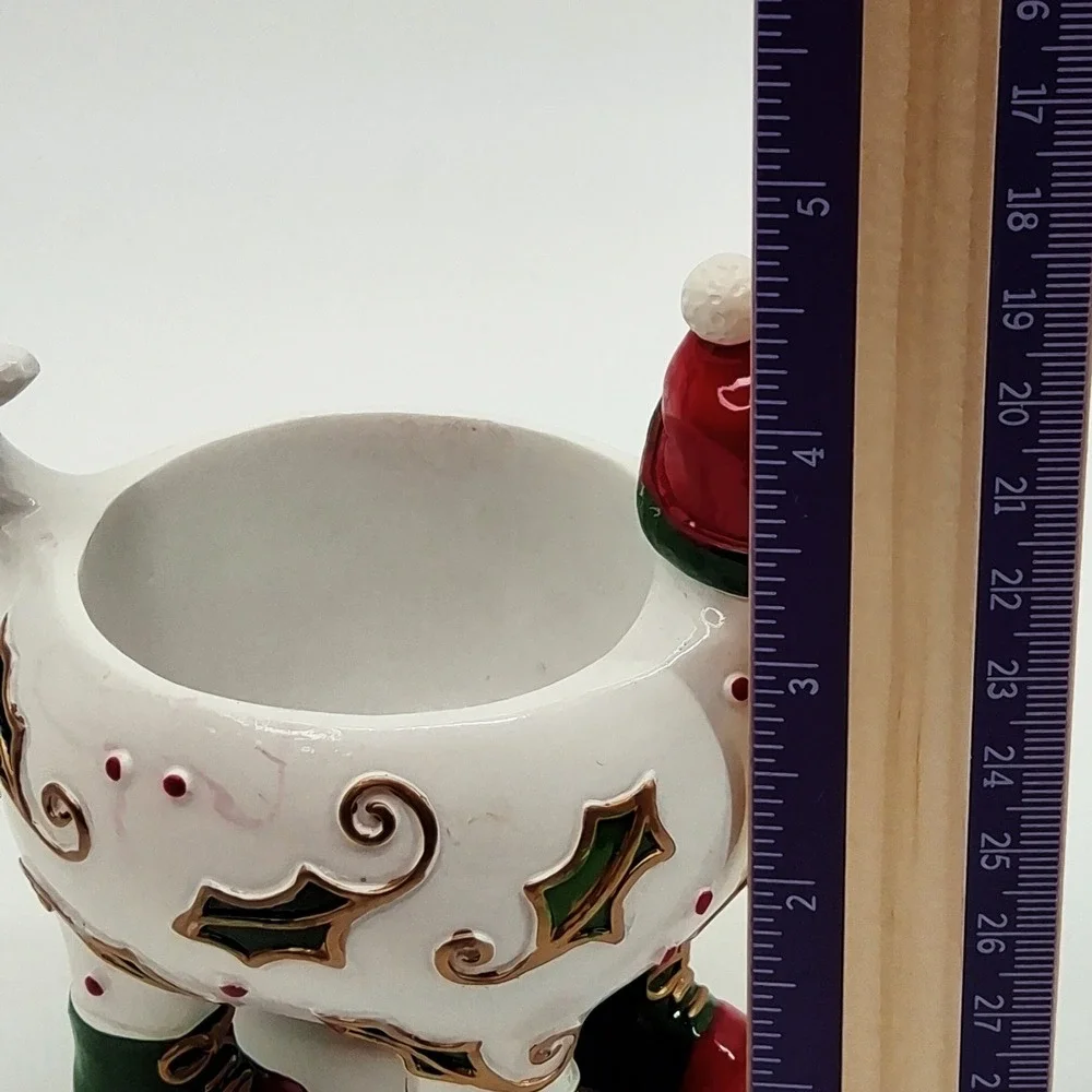 Vintage Ganz Whimsical Christmas Dog Candle Holder Ceramic Holly Berries